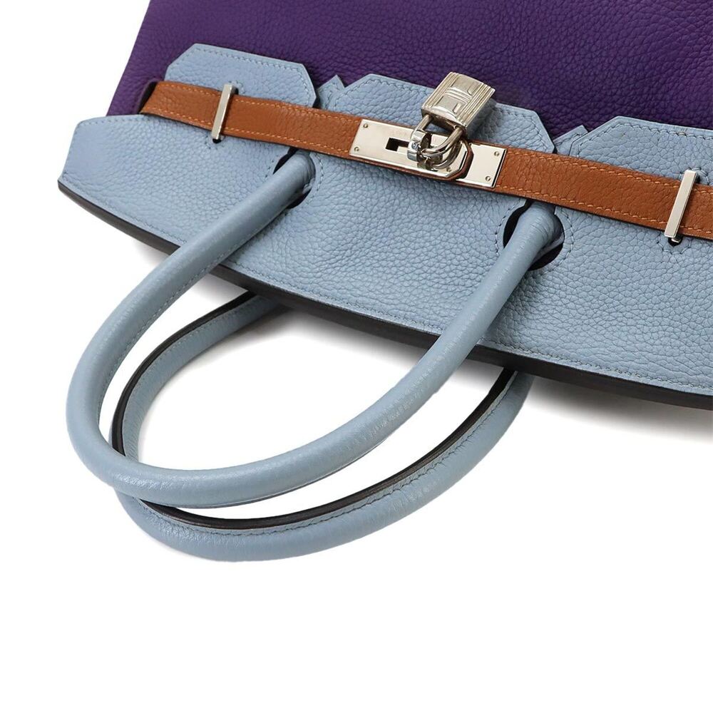 Birkin 35 Arlequin Hermes HERMES Taurillon Clemence Ultraviolet Blue Lin Hand... - Picture 6 of 10